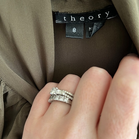 Theory Ruffle Sleeve Tie-Neck Midi Dress – Olive Green, Size 8 - Picture 6 of 10